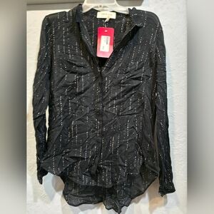 Cloth & Stone Womens Blouse New See Through Rain Drops Button Down